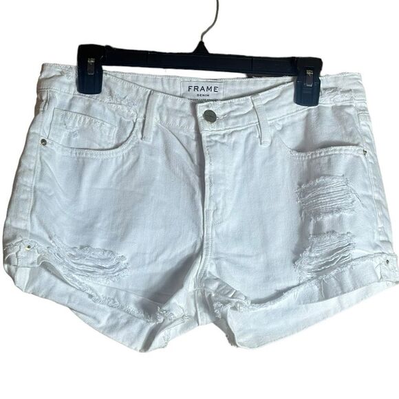 Frame Denim Le Grand Garçon Short Blanc Pike White Cotton Shorts Size 26 📦 - Picture 10 of 10